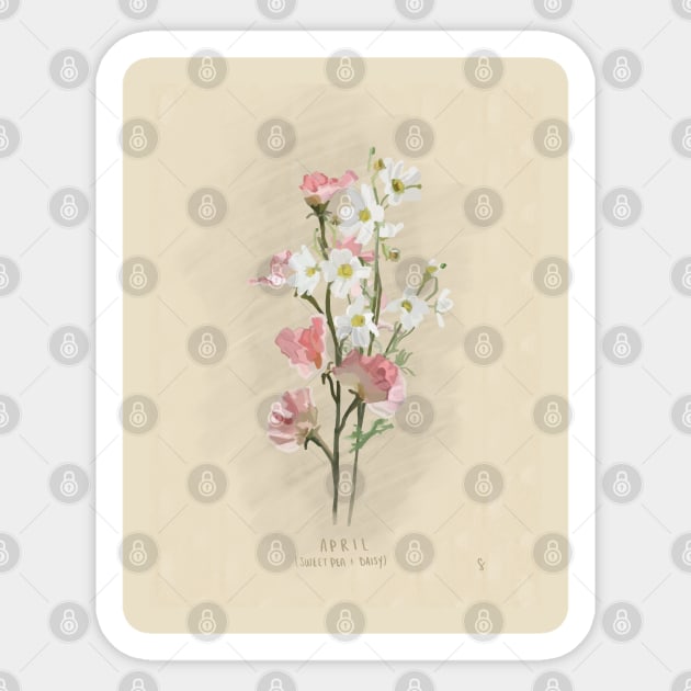 April Flower Birth Month Illustration Sticker by sydneybrookeart